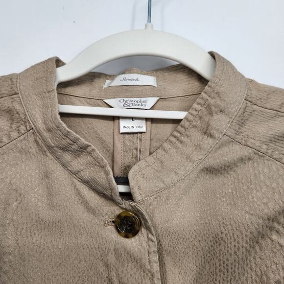 NWT Christopher & Banks Tan Minimalist Button Down Blazer Jacket Women's L - Picture 6 of 10